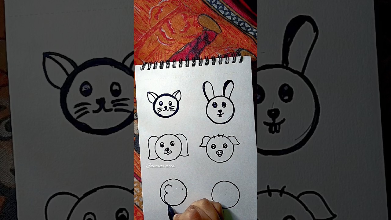 Draw cute animal faces with circle, 