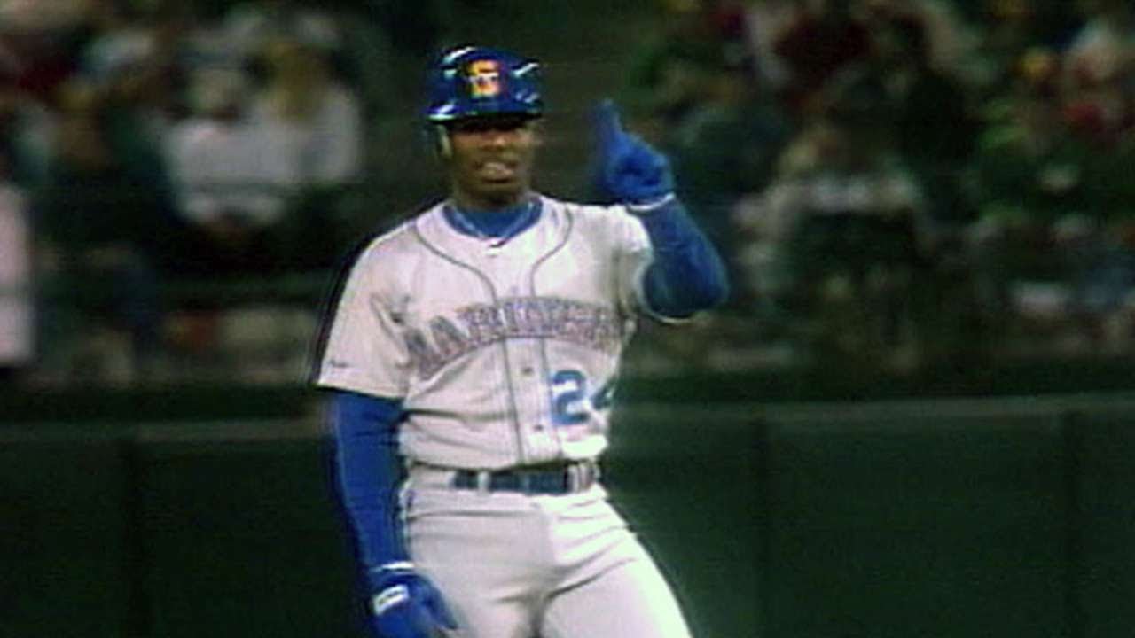 SEA@OAK: Griffey rips a double in first MLB at-bat - YouTube