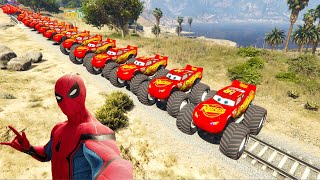 Monster McQueen Truck In Trouble With The Train GTA 5 Spiderman