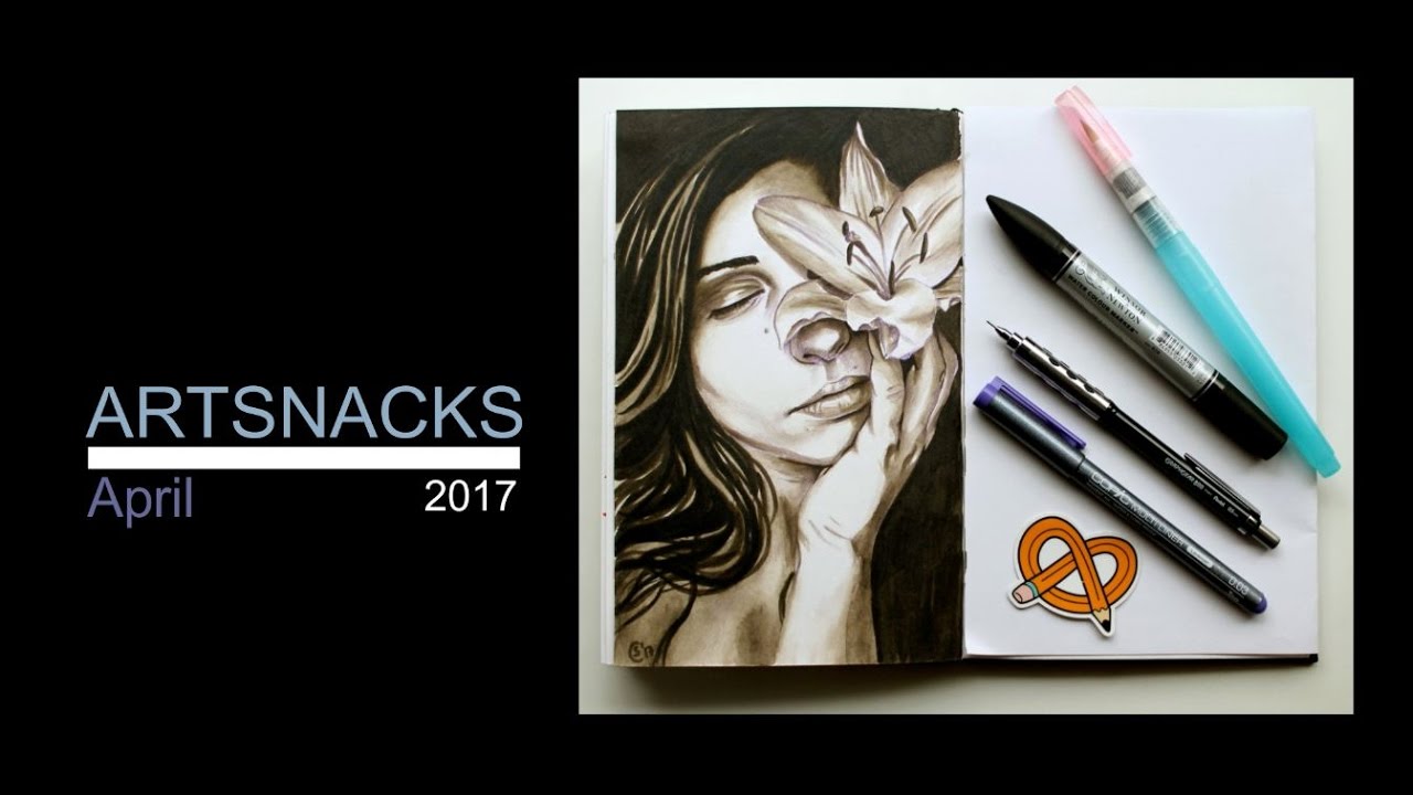 ArtSnacks April 2017: unboxing, product testing - Woman portrait in watercolor and ink