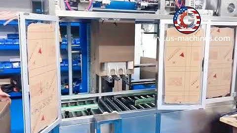 Automatic bag forming inserting carton box bag in box packing machine testing video