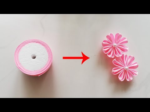 Cách làm hoa đơn giản từ ruy băng - How to make flowers from the ribbon is easy - youtube