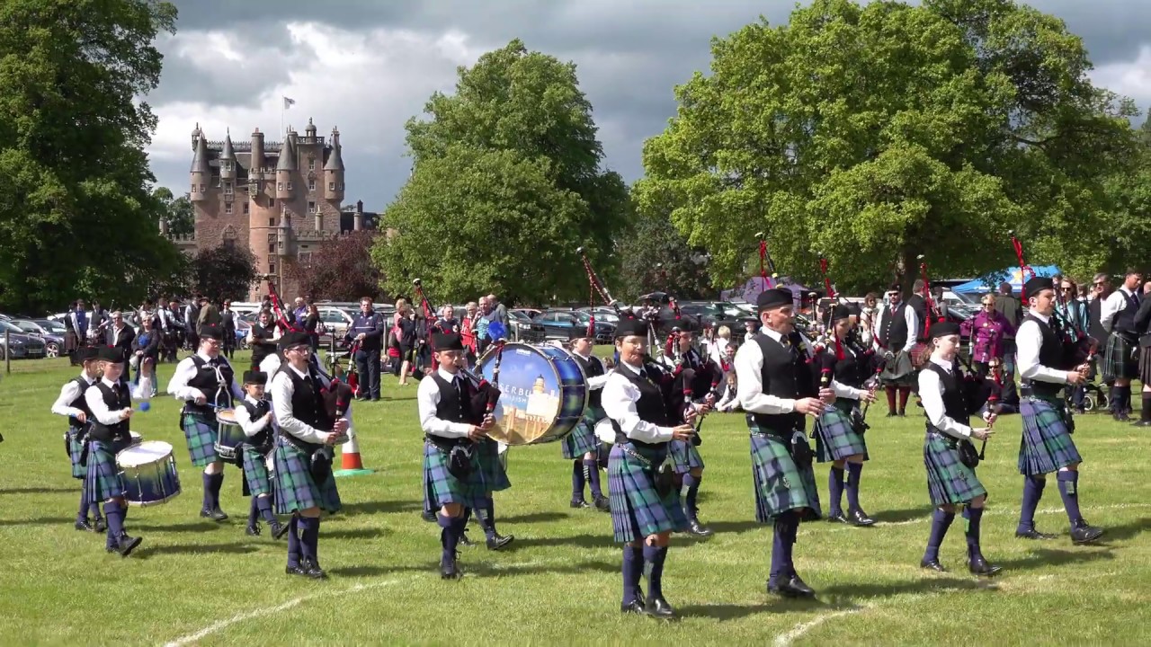 Fraserburgh RBL Pipe Band competing in Grade 3 by Glamis Castle at 2019 Strathmore Highland Games