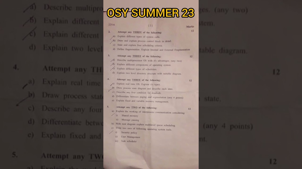 Operating System(22516) MSBTE Summer 2023 Exam Question Paper 