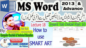 Lecture 18:how to use smart art with detail in ms word2013| MS Word 2013 Complete Course