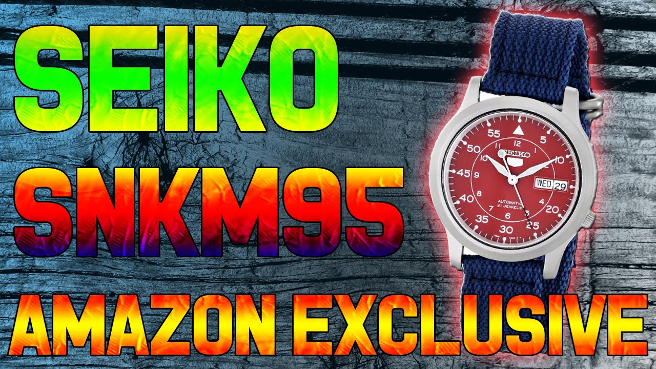 mere og mere nogle få halskæde Seiko Men's SNKM95 FIVE "Amazon Exclusive" Stainless Steel Automatic Watch  with Blue Canvas SNKM 95 - YouTube