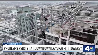 Slackliner walks across LA's infamous 'Graffiti Towers'