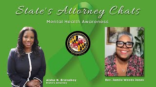 State's Attorney Aisha Braveboy chats with Rev. Jamila Woods Jones about mental health