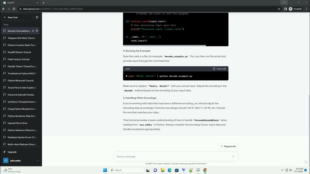 How to resolve for unicodedecode error from sys stdin in python for