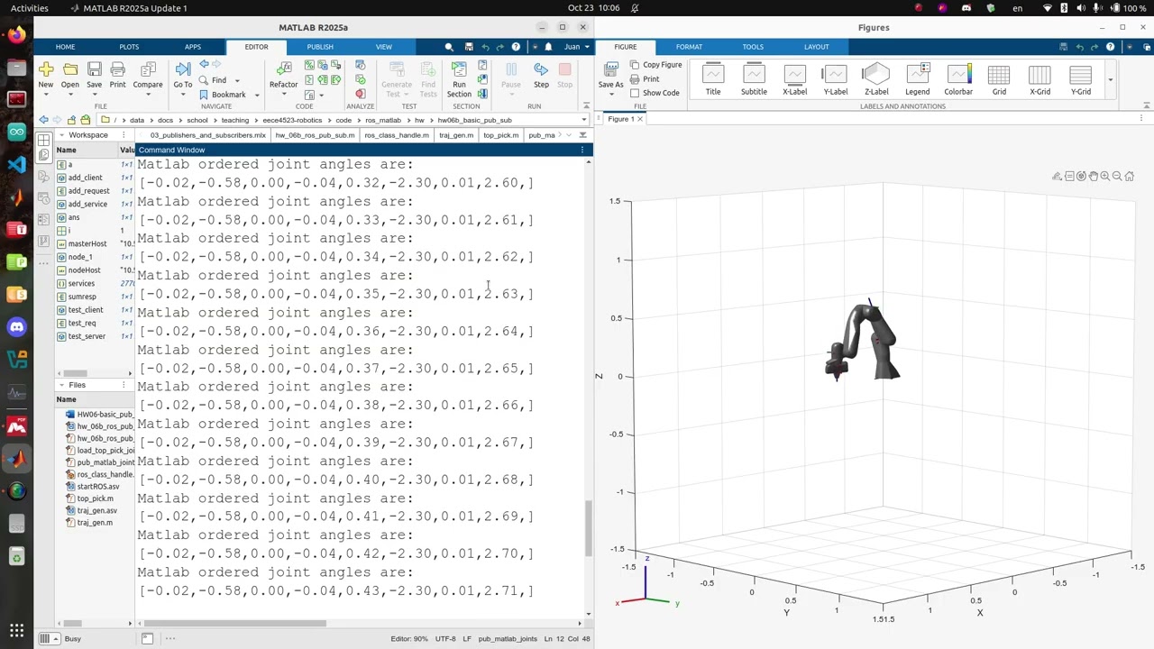 Simple ROS-Matlab Trajectory Generation and Publication of Joint Path