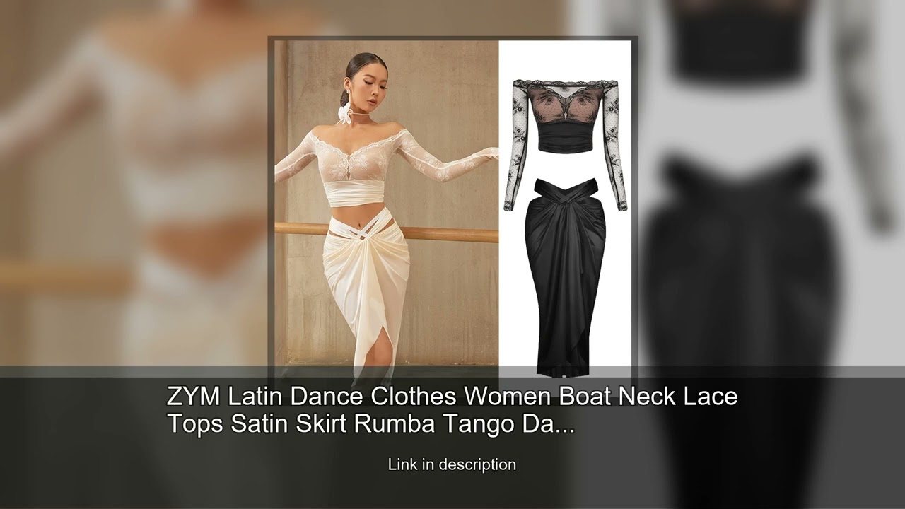 ZYM Latin Dance Clothes Women Boat Neck Lace Tops Satin Skirt Rumba Tango Dance Performance Cos
