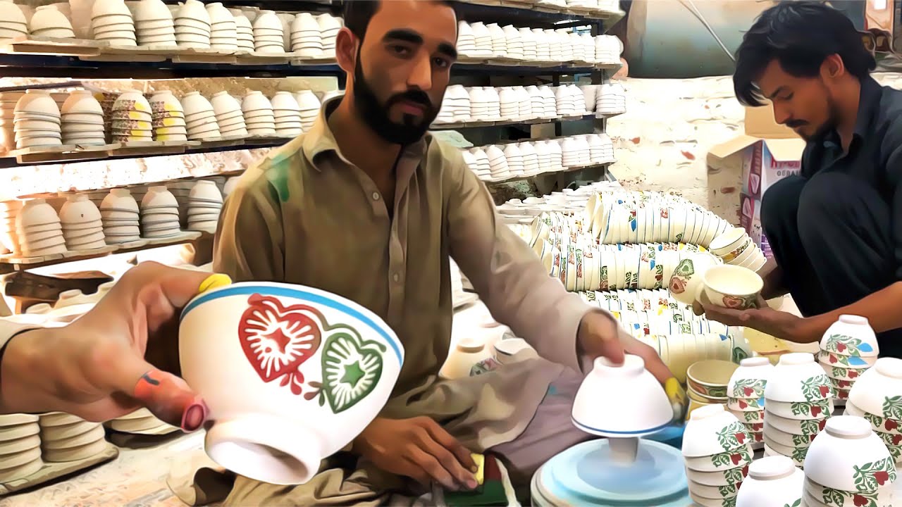 Clay Bowls Making Coloring Glazing Pottery & Kiln Firing Process in Ceramics Factory