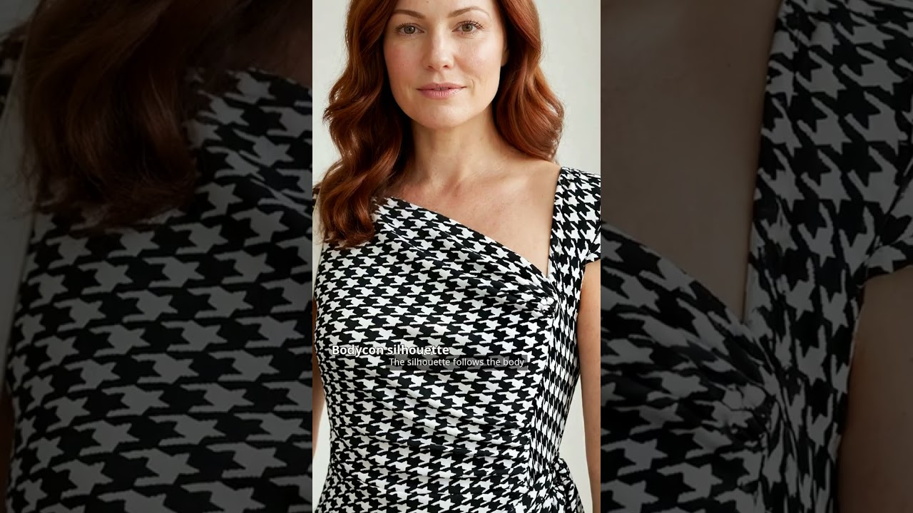 Woman wearing a vintage cap sleeve sheath bodycon dress with asymmetric neckline paired with chunky heel sling back pumps and