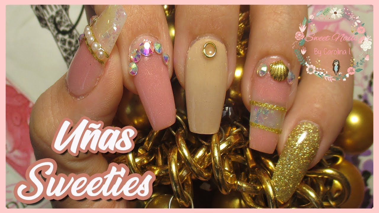 Uñas de Acrílico Rosa y Dorado Tierno!💖 - thptnganamst.edu.vn