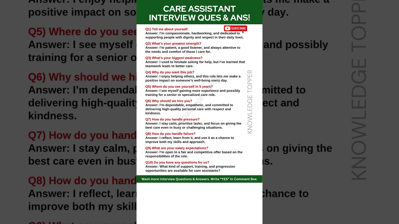 Care Assistant Interview Questions And