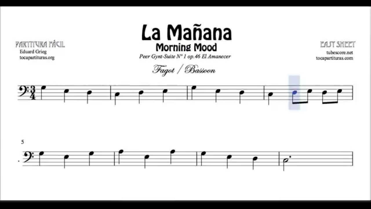 Morning Mood sheet music for Bassoon La Mañana Partitura de Fagot