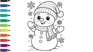 Cute Snowman Winter Coloring Page for Kids ❄️⛄ | Easy Snow Drawing