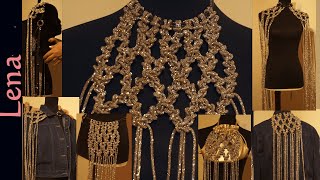 Famous 𝗠𝗮𝗰𝗿𝗮𝗺𝗲 with 𝗟𝗲𝗻𝗮 Rhinestone multi part 💎 Makramee Behang 💎 Оплечье сетка шаль из стразового шнура Net Worth
