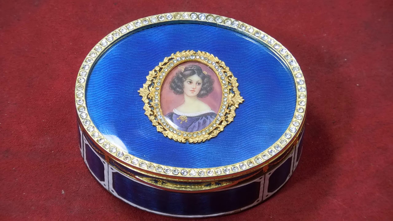 Reuge Mini Jewelry Box Hand Painted w/ Guilloche Enamel