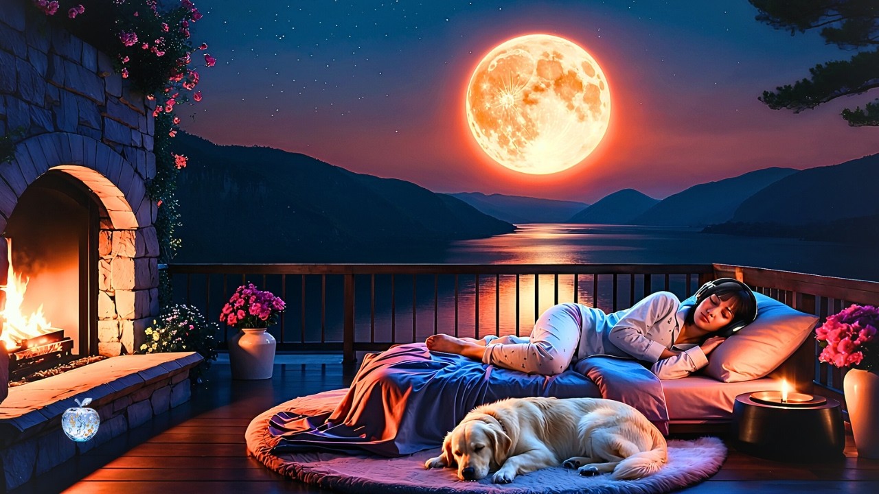 Peaceful Night & Warm Fireplace  | Calming Lofi Beats to Sleep & Unwind