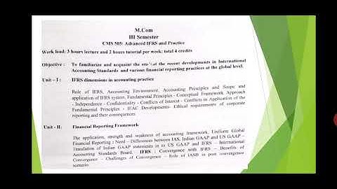 II M.Com-IFRS : An overview of the syllabus
