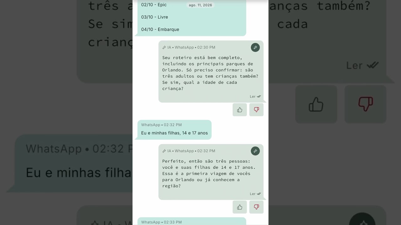 Pré-atendimento para serviço de assessoria e planejamento de viagem