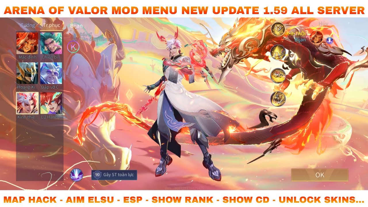 Arena Of Valor Mod Menu New Update 1.59 | Map Hack, Aim Elsu, Esp, Show CD, Unlock Skins, Bypass...