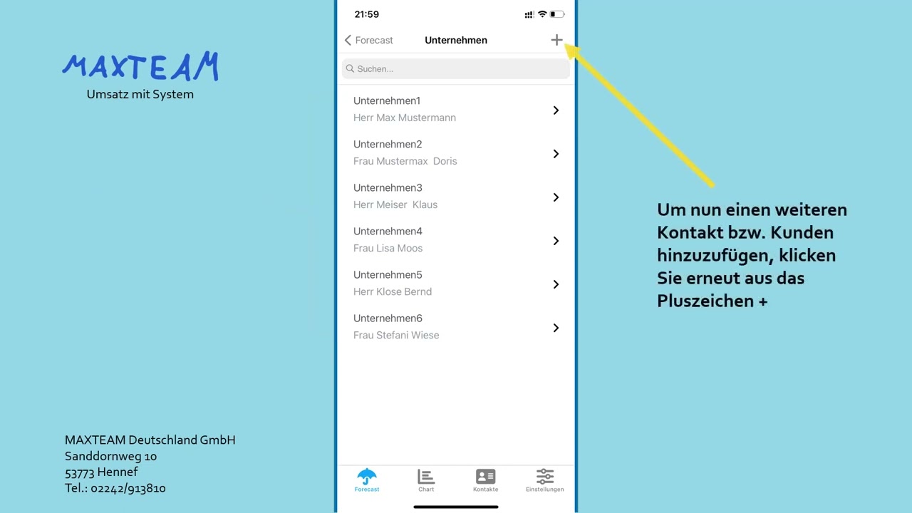 Neuer Kontakt MAXTEAM-Forecast