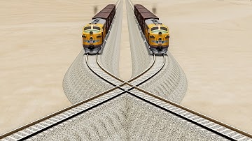Big Mistake Overlapping Rail Tracks Vs Trains Crossing - BeamNG.Drive