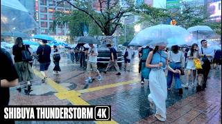 Tokyo Shibuya Thunderstorm Walk 4K | Lightning, Heavy Rain & Scramble Crossing