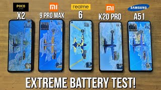 Redmi Note 9 Pro Max vs Poco X2 vs Realme 6 vs K20 Pro vs Samsung A51 Extreme Battery Test!