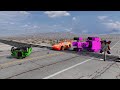 05.Flatbed Trailer Cars Transportation with Truck - Speedbumps vs Cars vs Train - BeamNG.Drive 1 #5