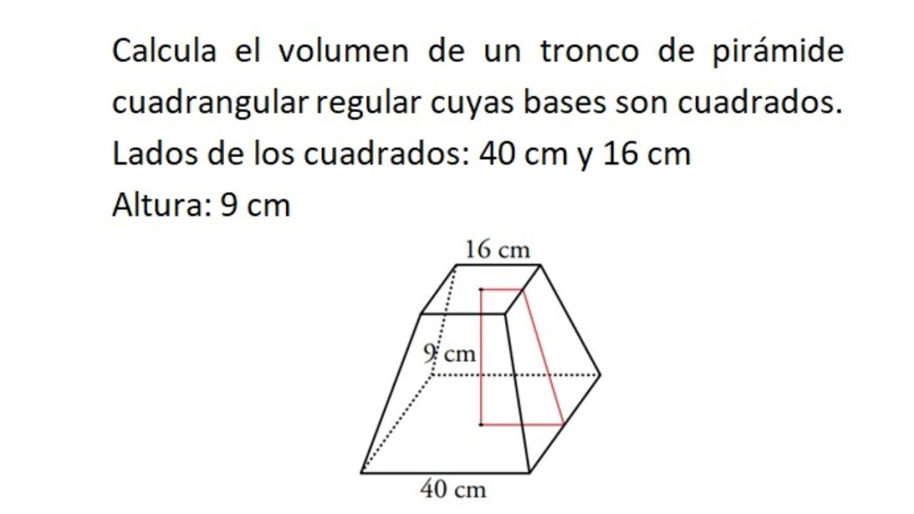 Problema Teorema de Tales: Calcula el volumen de un tronco de pirámide cuadrangular regular...