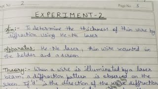 To determine the Thickness of thin wire by diffraction using He-Ne Laser written practical