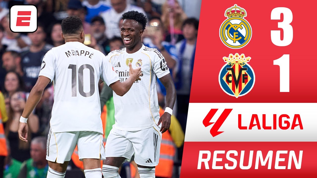 Real Madrid superó a Villarreal con doblete de Vini y gol de Mbappé ...
