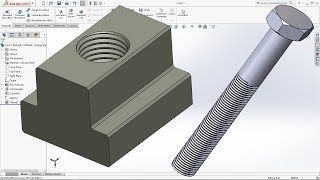 SolidWorks Tutorial 13 T-Nut and Bolt Thread Features (Bolt and Nut Screw)