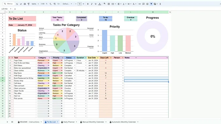To-do List Spreadsheet Template for Google Sheets and Excel