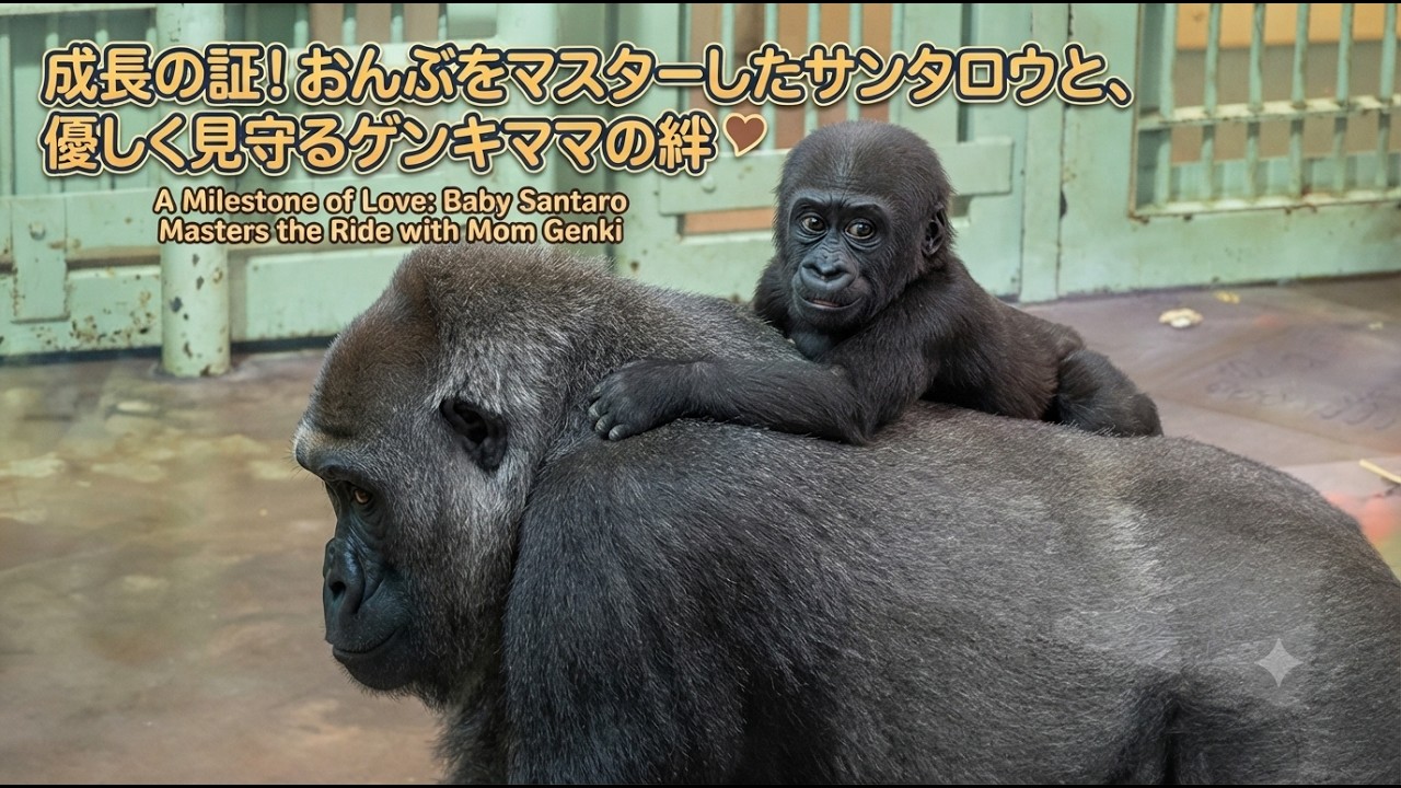 ゴリラのため息 さとるちゃんセット A Milestone of Love: Gorilla baby Santaro Masters the Piggyback