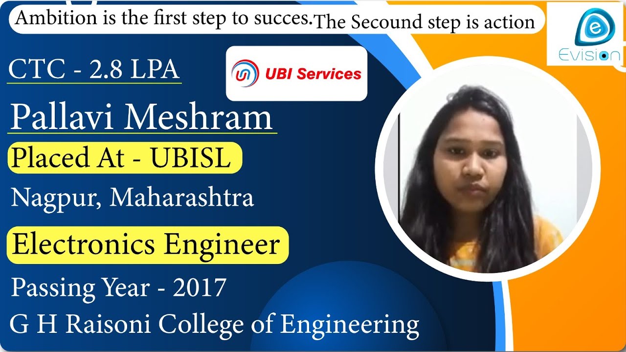 Ubisl Congrats, Pallavi Meshram | Selected in UBISL | 2.8 LPA | ELECTRONICS ...