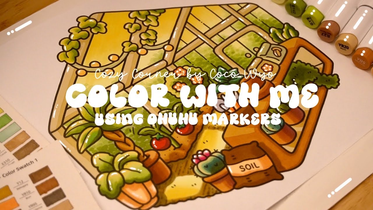 Color with me (ASMR) 🪴💛 'Cozy Corner' by Coco Wyo using Ohuhu markers 🌱✏️ 