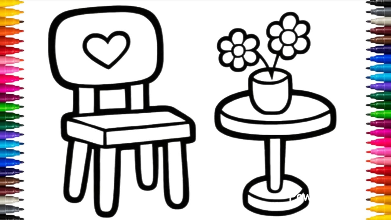 Cute Flower pot and Chair Drawing Step by step for kids|| Kids fun drawing and colouring easy|| 