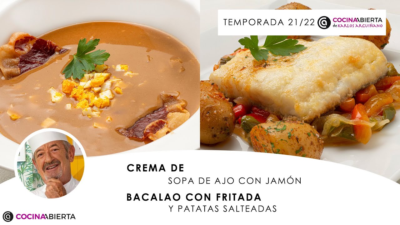 CREMA de sopa de ajo y BACALAO con fritada y patatas 👩🏻‍🍳 Cocina Abierta de Karlos Arguiñano