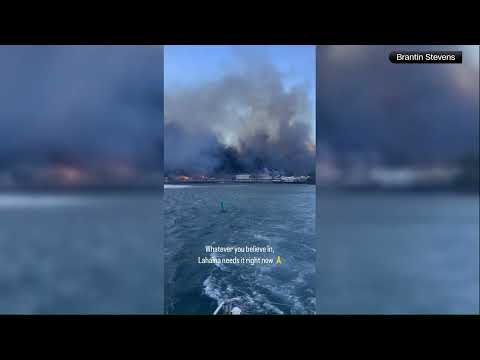 Maui wildfires: Smoke and fire at Lahaina Harbor