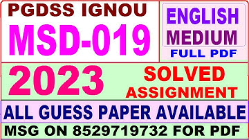 msd 019 solved assignment 2023 / msd 19 solved assignment 2022-23 / ignou pgdss msd 19 2023-24