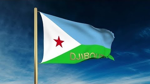 4K Djibouti flag slider style with title. Waving in the wind with cloud background animation Stock