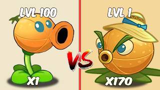 PvZ 2 - 170 Plants level 1 Vs 1 Plant Level 100 - All Plants Vs Bust Head Zombie Level 16