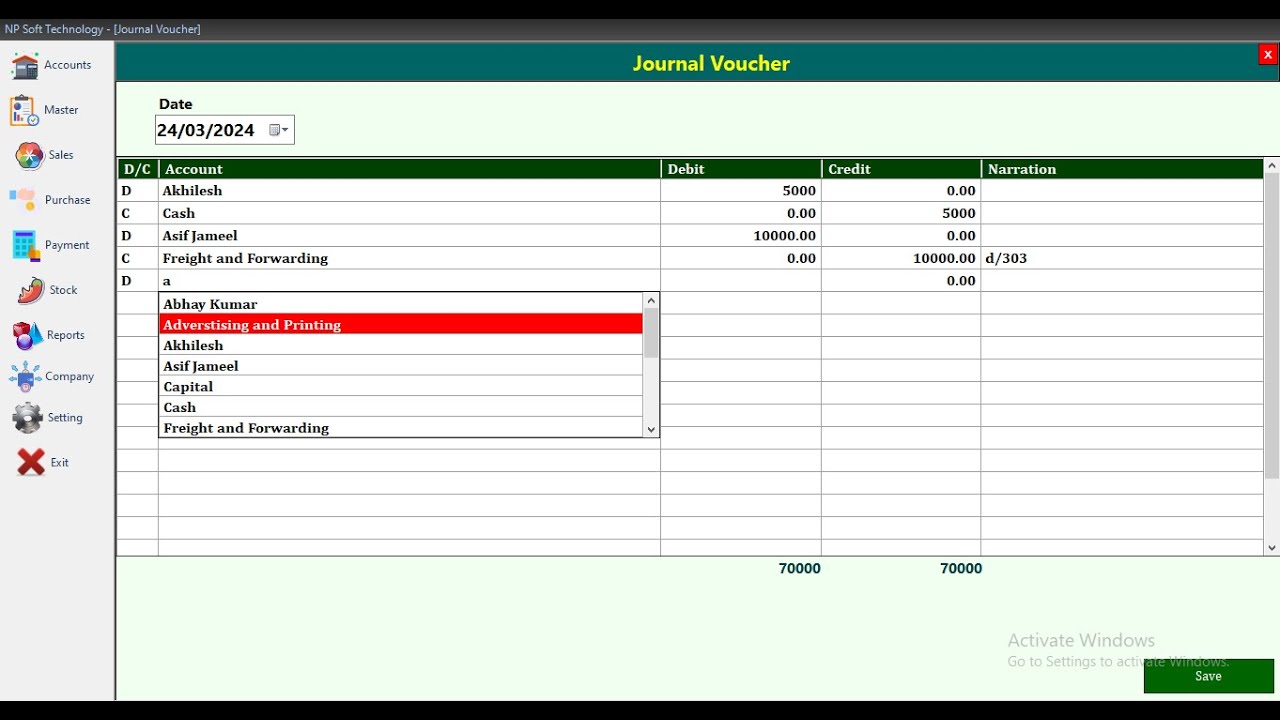 Payment Voucher Entry in NP Soft Accounting Software - YouTube