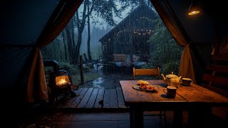 Camping Rainy Day | Relax & Fall Asleep With The Gentle Rain & The Sound Of Burning Fire On The Tent