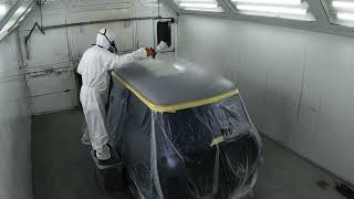 Classic Mini Shell Painted in Tahiti Blue with White Roof | Mini Sport Restoration