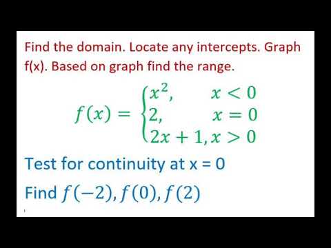 Graph a Piecewise Defined Function. Find Domain, Intercepts, Range. Test For Continuity x=0